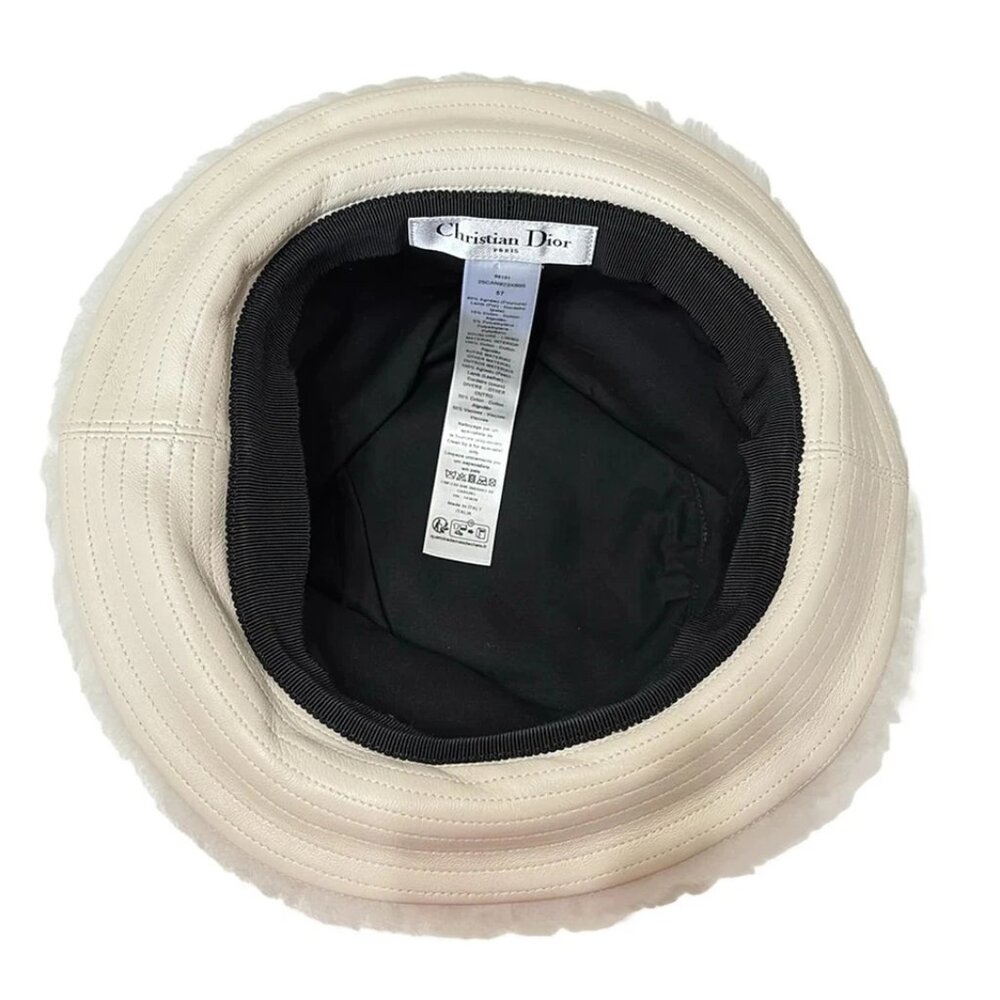 DIOR/ChristianDior - Cream Black Lamb Cotton Polyethylene Hat 370-081425 - Picture 6 of 8